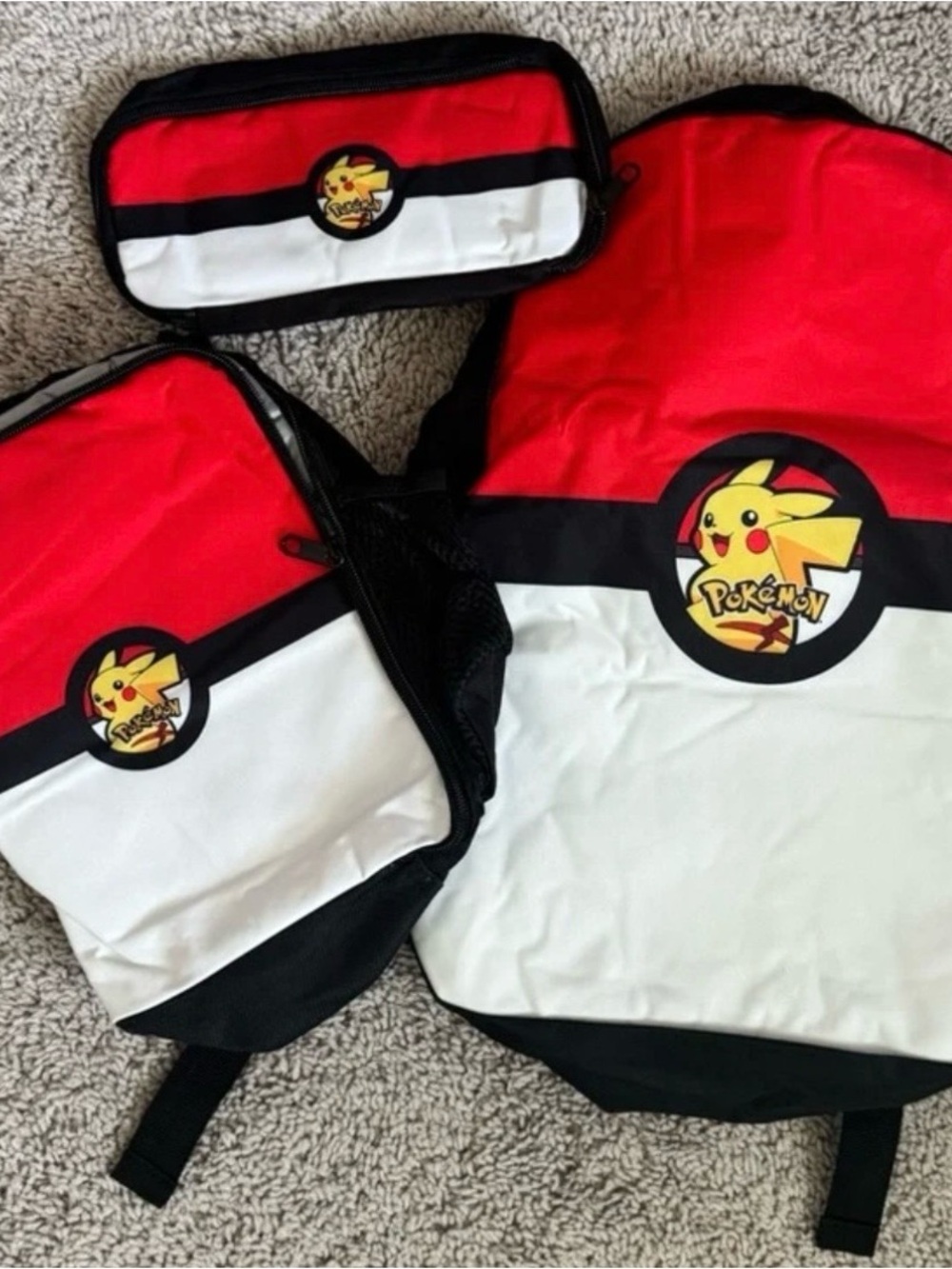 Pokemon Red, White & Black Backpack, Lunch Bag and Pencil Case Set with Pikachu